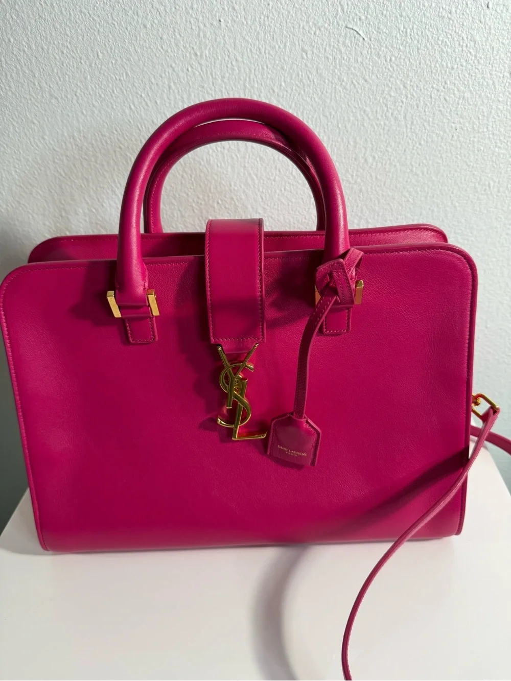 Saint Laurent Pink Leather Sac de Jour-Inspired Satchel with Gold Hardware